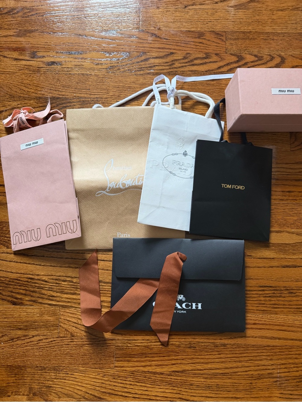 Luxury Designer Shopping Bag & Box Bundle - Prada, Miu Miu, Louboutin, Tom Ford